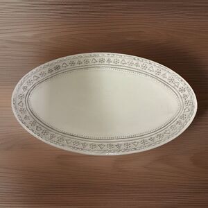 Hallmark Oval Ceramic Serving Platter Christmas: Snowflakes & Trees Border - EUC